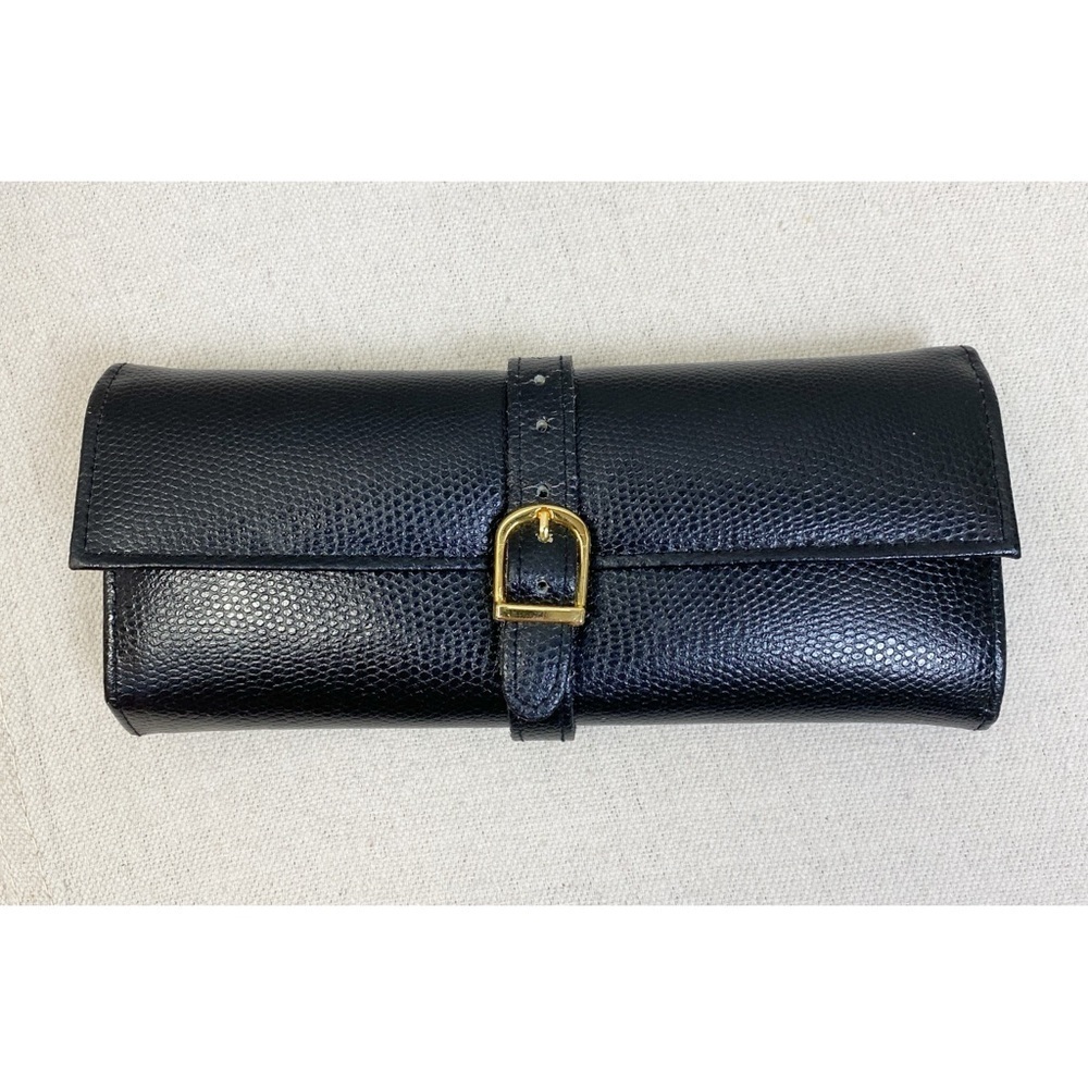 Wolf Designs Black Leather Travel Jewelry Roll